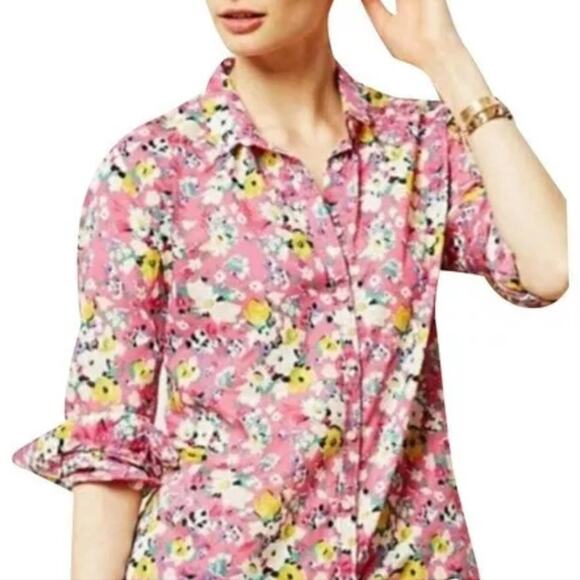 Holding Horses Anthropologie Isla Pink Floral Button Down Long Sleeve Top - Picture 12 of 12